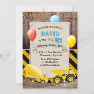 Invitación Primer cumpleaños de los niños de los camiones de