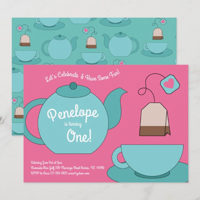 Invitación Primer cumpleaños de los niños Fiestas de té (Anverso / Reverso)