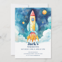 Invitación Primer cumpleaños de los planetas del espacio ultr