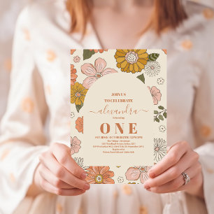 Invitación Primer cumpleaños de los retro Groovy 70 con tonos