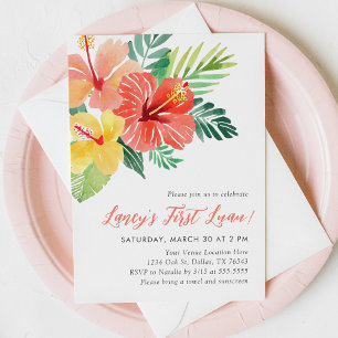 Invitación Primer cumpleaños de Luau Tropical Hibiscus