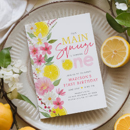 Invitación Primer cumpleaños de Main Squeeze Lemon Floral