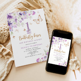 Invitación Primer cumpleaños de Mariposa Púrpura