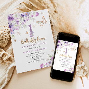 Invitación Primer cumpleaños de Mariposa Púrpura