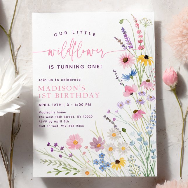 Invitación Primer cumpleaños de Meadow Wildflowers (Subido por el creador)