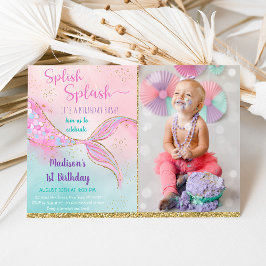 Invitación Primer cumpleaños de Mermaid Pink Purple