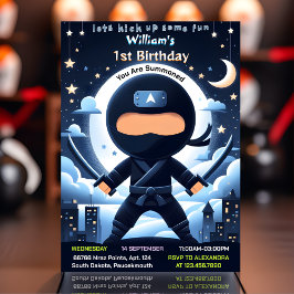 Invitación Primer cumpleaños de Moon Ninja Warrior, chico de 