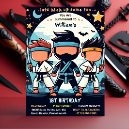 Invitación Primer cumpleaños de Moon Ninja Warrior, chico de 
