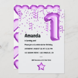 Invitación Primer cumpleaños de Navidad de Purple Leopard