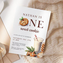 Invitación Primer cumpleaños de Navidades de leche y cookies