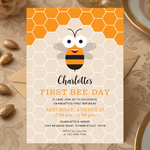 Invitación Primer cumpleaños de niña 1er Bee-Day Abeja melífe