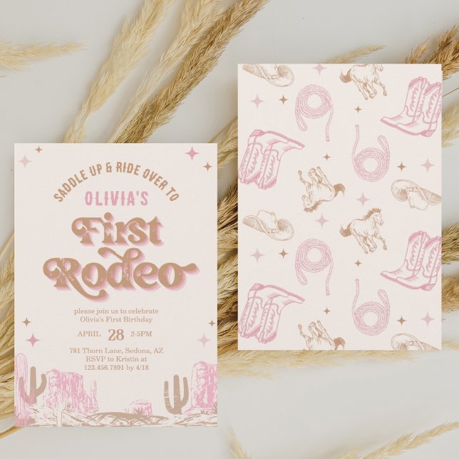 Invitación Primer cumpleaños de niña rodeo occidental rosada (Subido por el creador)