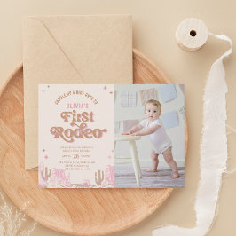 Invitación Primer cumpleaños de niña rodeo occidental rosada
