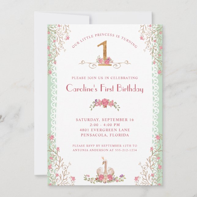 Invitación Primer cumpleaños de nuestra pequeña princesa (Anverso)