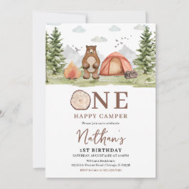 Invitación Primer cumpleaños de One Happy Camper Woodland