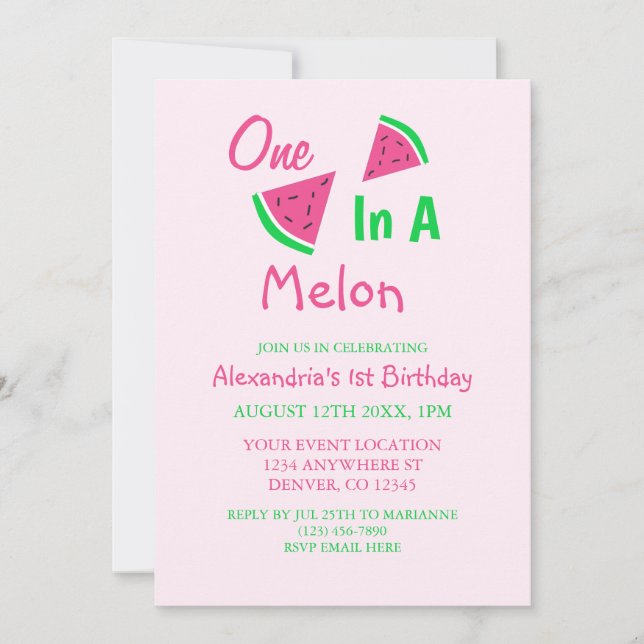 Invitación Primer Cumpleaños De One In A Melon (Anverso)