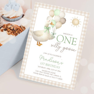 Invitación Primer cumpleaños de ONE Silly Goose Globos