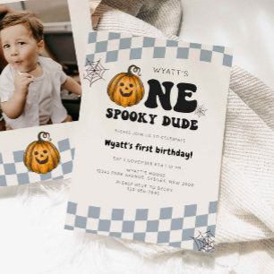 Invitación Primer cumpleaños de One Spooky Dude Pumpkin Hallo
