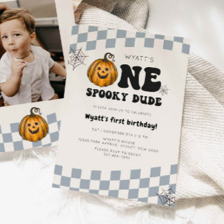 Invitación Primer cumpleaños de One Spooky Dude Pumpkin Hallo