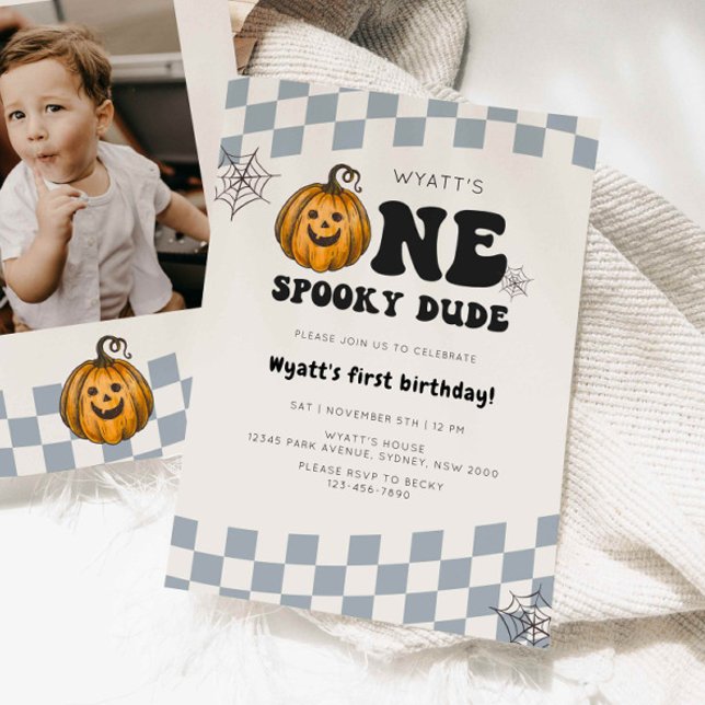 Invitación Primer cumpleaños de One Spooky Dude Pumpkin Hallo (Subido por el creador)