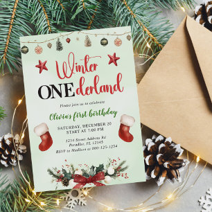 Invitación Primer cumpleaños de Onederland, navidad Winter