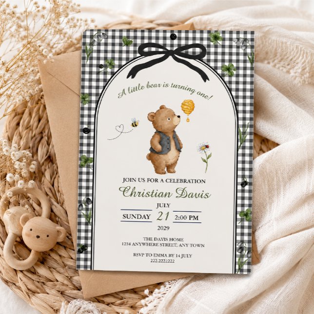Invitación Primer cumpleaños de Oso Negro (Subido por el creador)