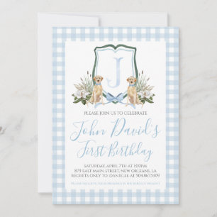 Invitación Primer cumpleaños de Perro Preppy Southern Blue Bo