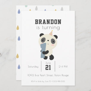 Invitación Primer cumpleaños de personalizable Cute Panda