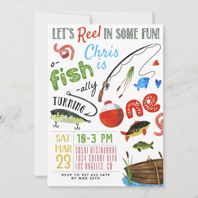Invitación Primer cumpleaños de pesca (Anverso)