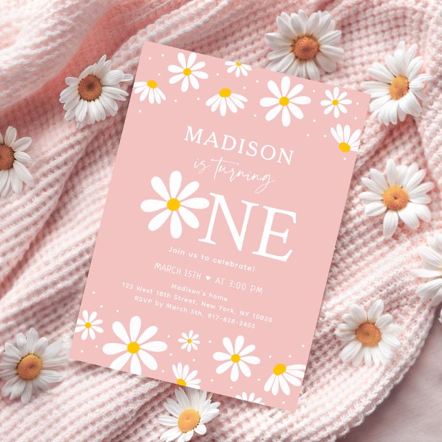 Invitación Primer cumpleaños de Pink Boho Daisy (Subido por el creador)