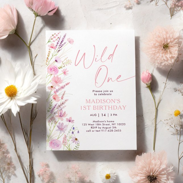 Invitación Primer cumpleaños de Pink Boho Wildflower (Subido por el creador)