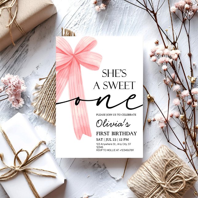 Invitación Primer cumpleaños de Pink Bow (Subido por el creador)