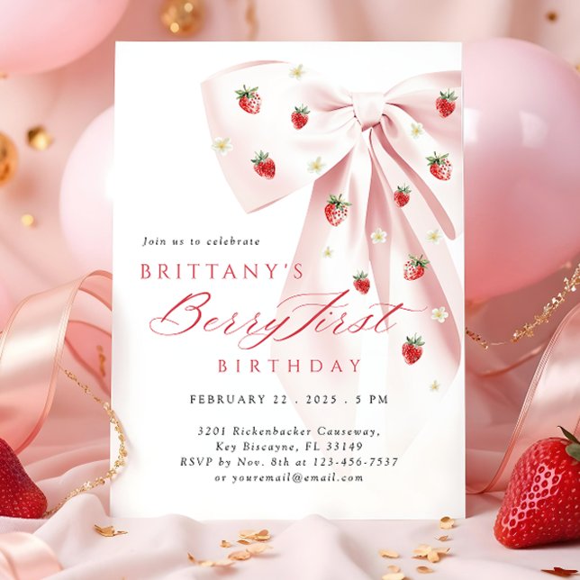 Invitación Primer cumpleaños de Pink Bow Berry (Subido por el creador)