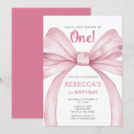 Invitación Primer cumpleaños de Pink Bow Coquette