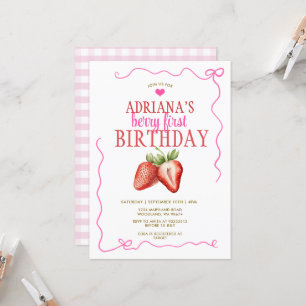 Invitación Primer cumpleaños de Pink Bow Coquette Gingham Ber