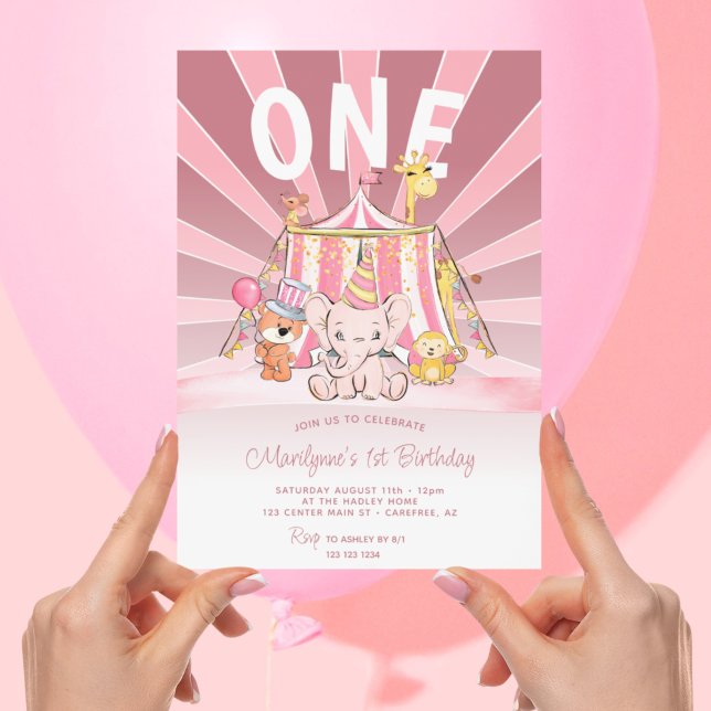 Invitación Primer cumpleaños de Pink Circus Big Top (Subido por el creador)