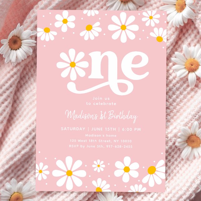 Invitación Primer cumpleaños de Pink Daisy Boho (Subido por el creador)