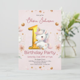 Invitación Primer cumpleaños de Pink Girly Unicorn