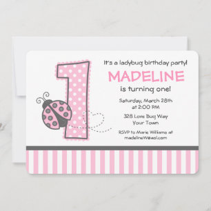 Invitación Primer cumpleaños de Pink Ladybug