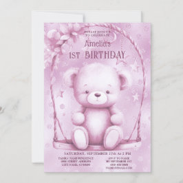 Invitación Primer cumpleaños de Pink Teddy Bear