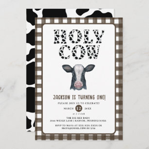 Invitación Primer cumpleaños de Plaid Boy Holy Cow