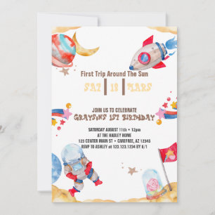 Invitación Primer cumpleaños de planetas del espacio exterior