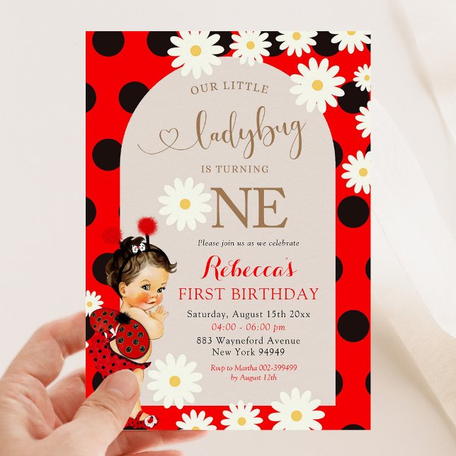 Invitación Primer cumpleaños de Polkadot Ladybug Daisy Brown  (Subido por el creador)