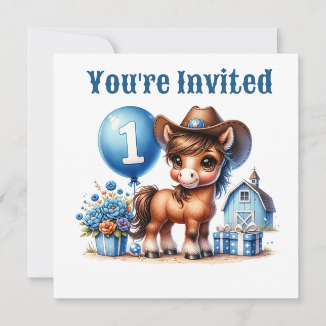 Invitación Primer cumpleaños de Pony Occidental (Anverso)
