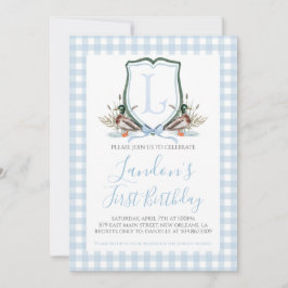 Invitación Primer cumpleaños de Preppy Southern Blue Boy Duck
