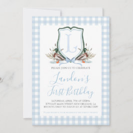 Invitación Primer cumpleaños de Preppy Southern Blue Boy Duck
