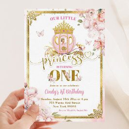 Invitación Primer cumpleaños de Princesa Carriage, Chica Rosa