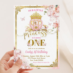 Invitación Primer cumpleaños de Princesa Carriage, Chica Rosa