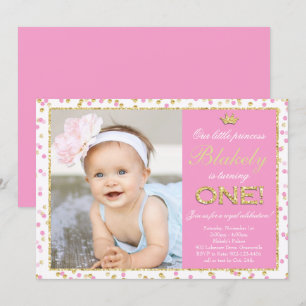 Invitación Primer cumpleaños de Princess Purpurina de Oro Ros