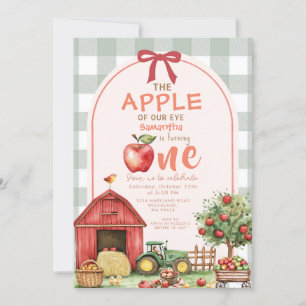 Invitación Primer cumpleaños de Red Green Gingham Apple Water
